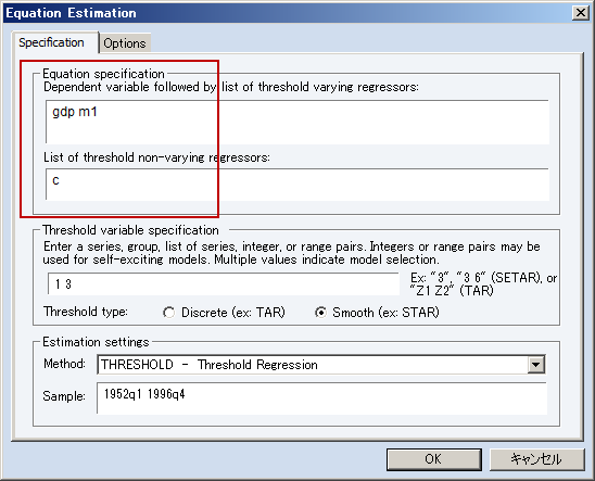 Threshold regression in eviews